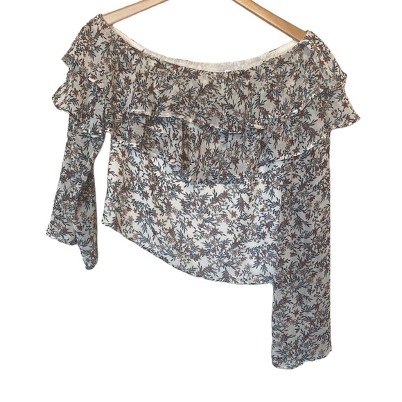 Rebecca Minkoff One Shoulder Mia Floral Sheer Ruffle Top S - Picture 2 of 11